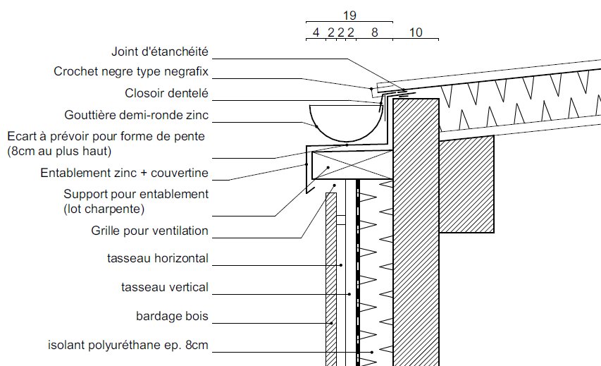 Détail de bardage bois en couronnement